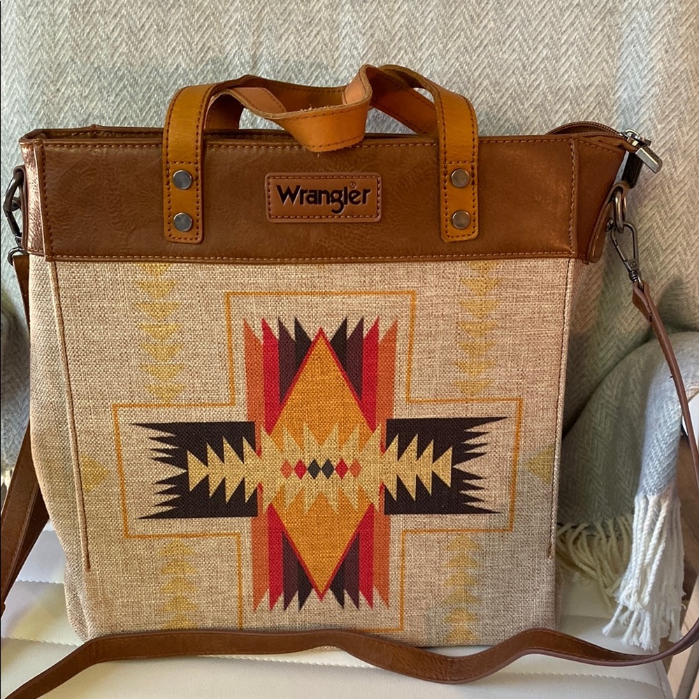 Wrangler Geometric Tan and Brown Crossbody Bag